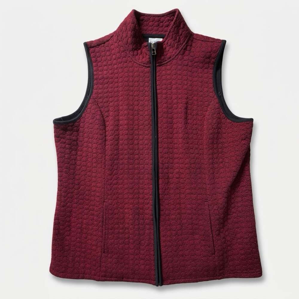 Kim Rogers Quilted Vest Size XL Red Full Zip Cotton Blend